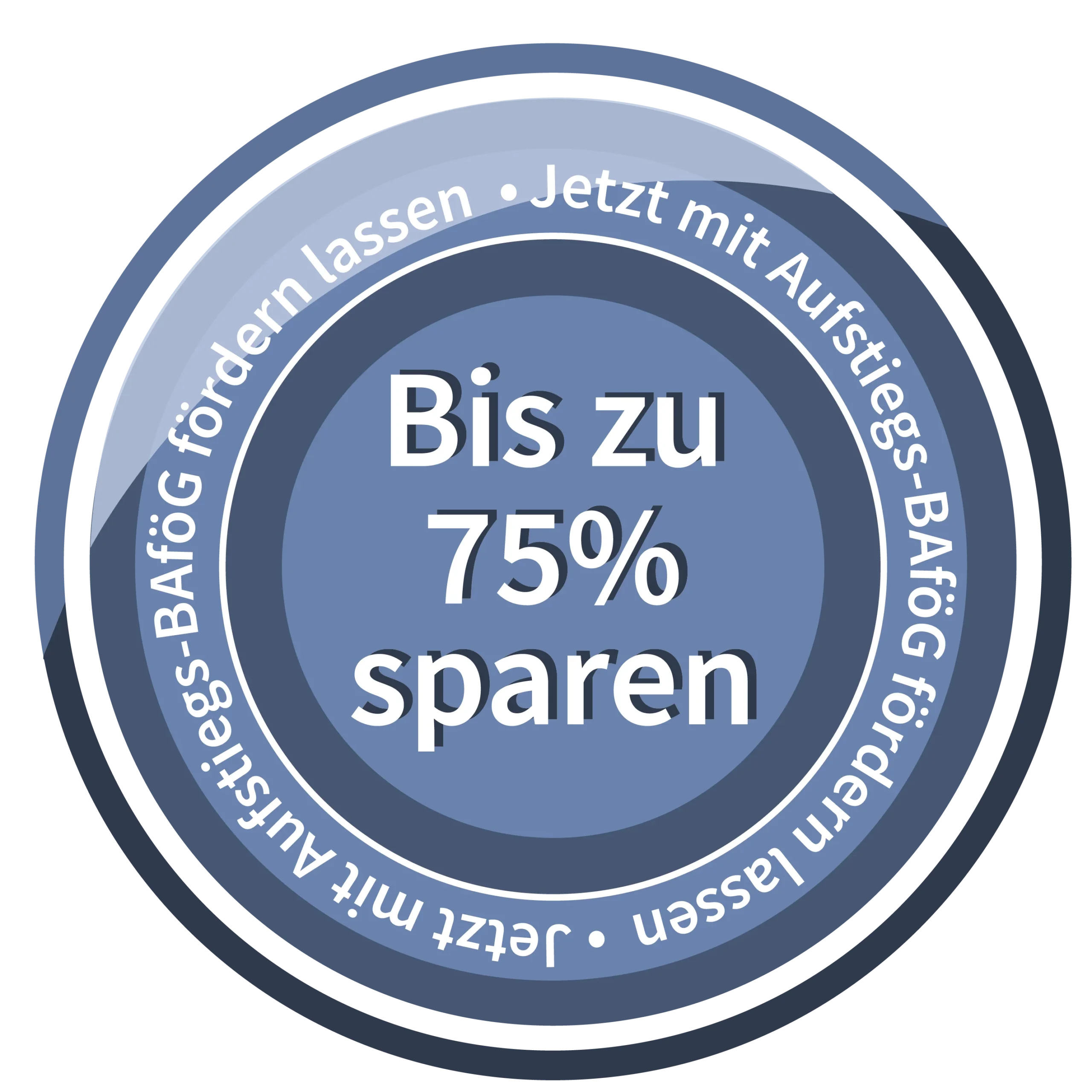 Rundes Badge mit der Aufschrift „Bis zu 75% sparen“ von bzecom