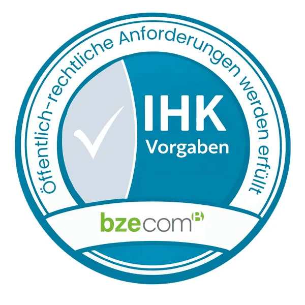 bzecom IHK-Siegel mit dem Hinweis, dass öffentlich-rechtliche Anforderungen erfüllt werden