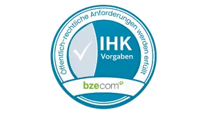 bzecom IHK-Siegel mit dem Hinweis, dass öffentlich-rechtliche Anforderungen erfüllt werden